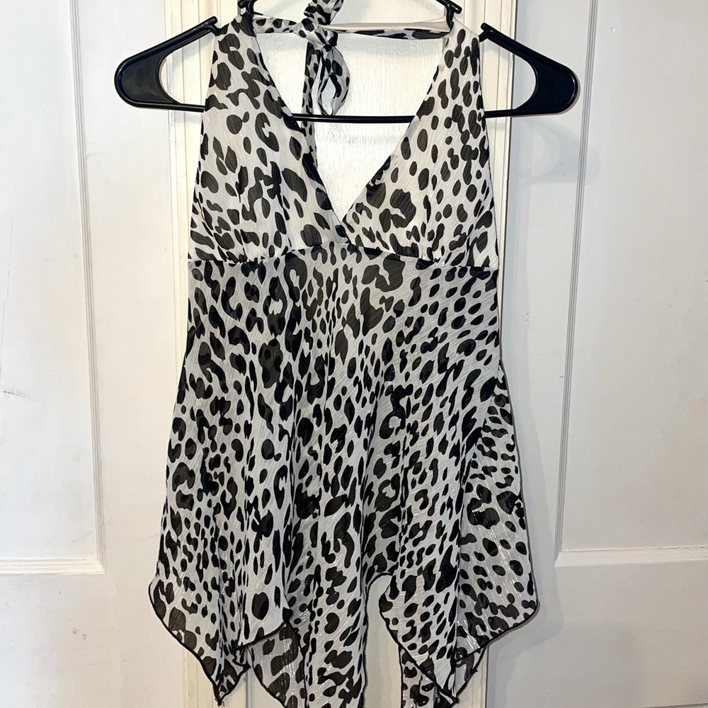 Y2k White Flowy Leopard Print Halter Top